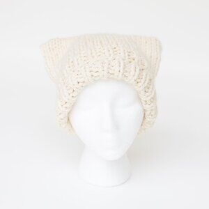 Kids Cream white Cat Ear Hand Knit Beanie